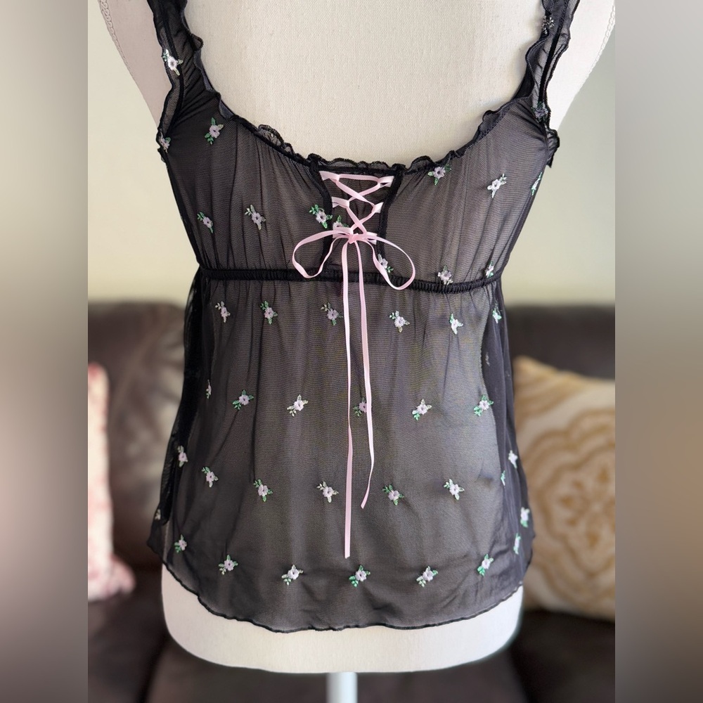 Y2k Victoria's Secret‎ Mesh Floral Embroidered Corset Milk Maid Tank Top Size L - Picture 12 of 15